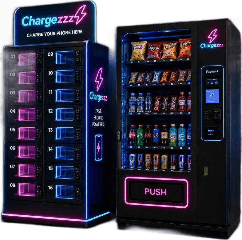 ChargeZzz vending and secure phone-charging machines